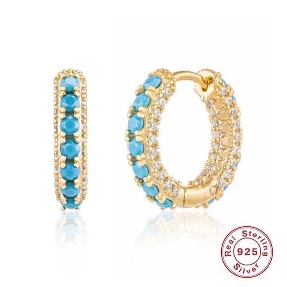 COPY - 925 Sterling Silver Studs Earrings Turquoise Pins - Picture 5 of 16